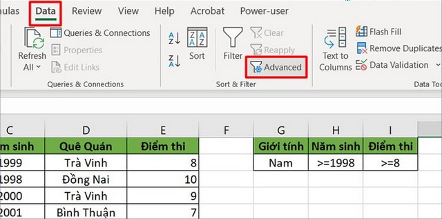 Ảnh 7: Chọn “Advanced” trong Tab Data