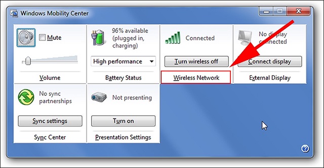 Mobility Center - Cách nhập lại mật khẩu wifi được áp dụng thường xuyên